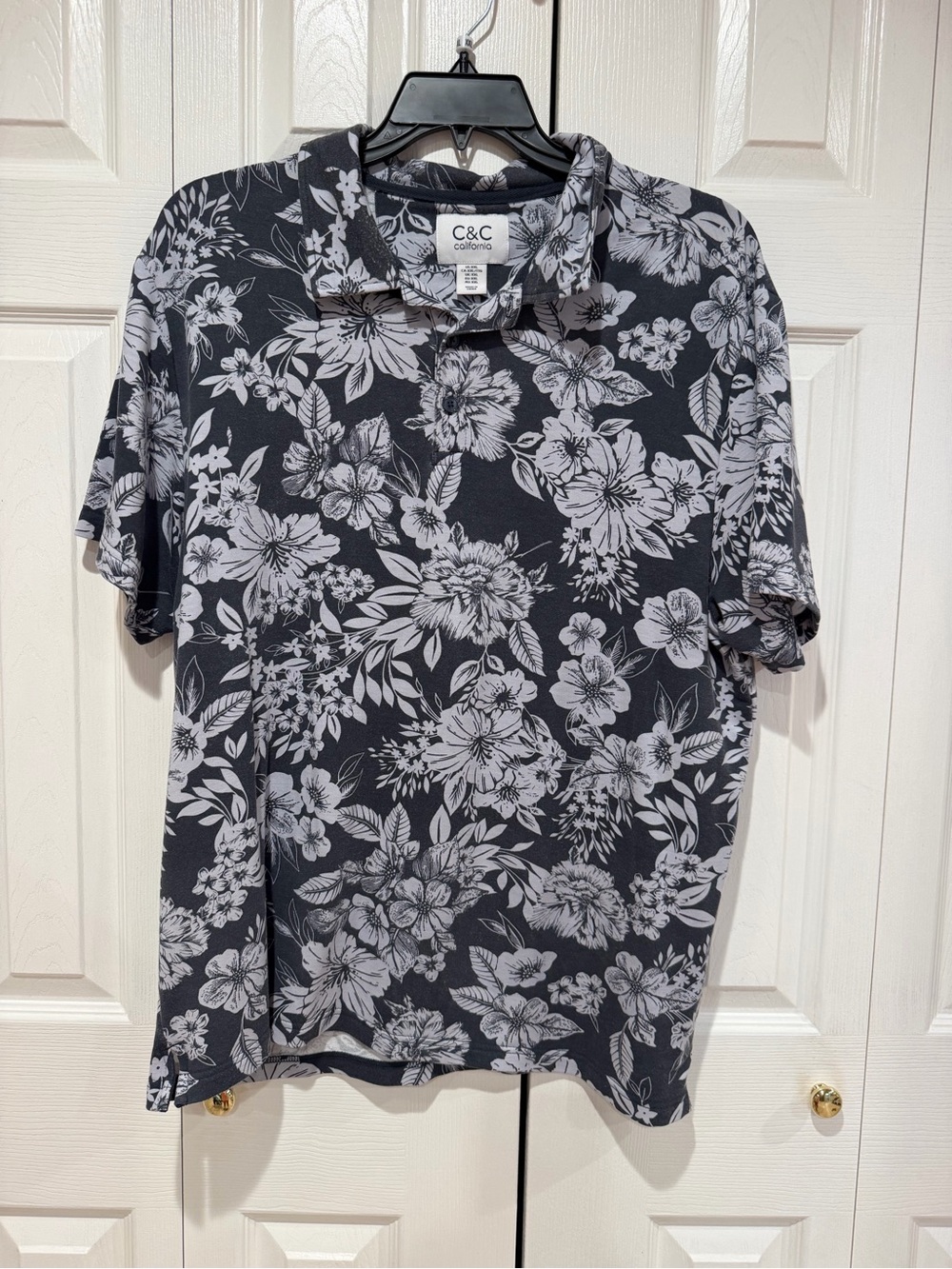 C&C California Black Polo with White Floral Print